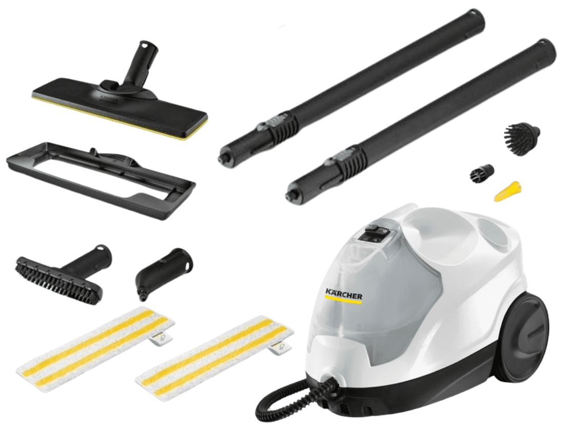 Kärcher SC 4 EasyFix Plus steam cleaner with floor nozzle and accessories, rented from a Tooly smart locker at Iso Omena, Espoo