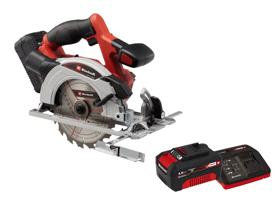 Einhell cordless circular saw in a foam-lined case, rented from a Tooly smart locker at Iso Omena, Espoo